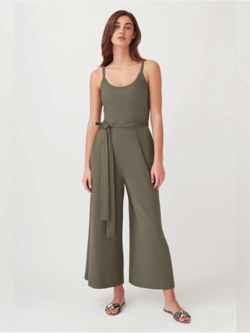Cuyana Olive Green V Back Jumpsuit